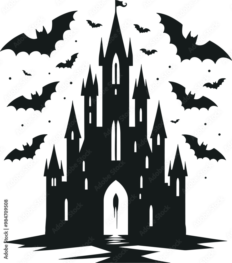 Fototapeta premium Adobe Illustrator Artwork Halloween vector illustration spooky silhouette of a gothic castle with tall with a crisp white background