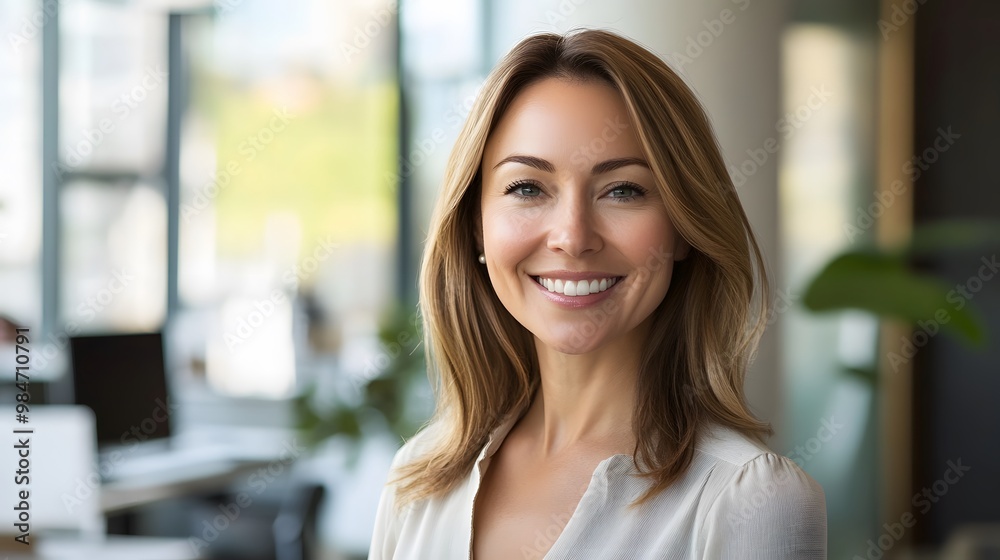 Portrait of a Smiling Woman in a White Blouse Portrait of a Smiling Woman in a White Blouse