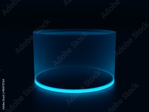 Glowing Abstract Cylinder 3D Mesh on Dark Background. 3D Render