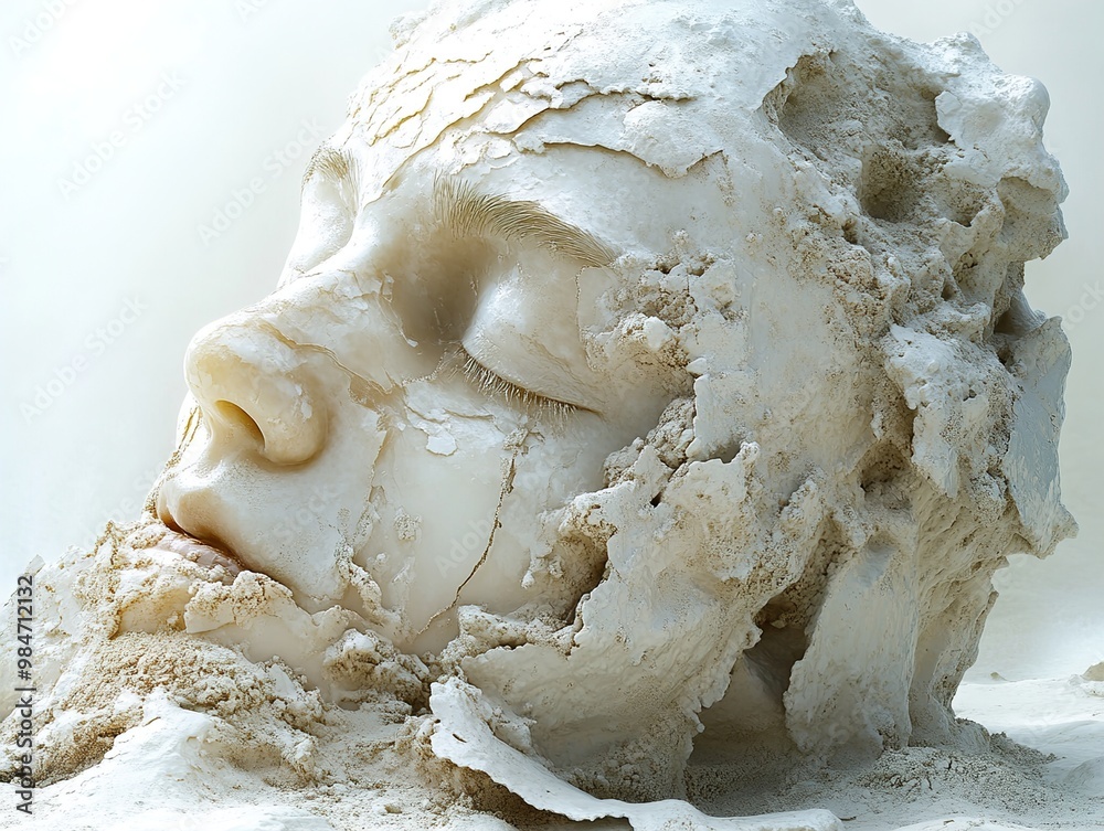 Eroded Face Sculpture: A Study in Decay and Transformation