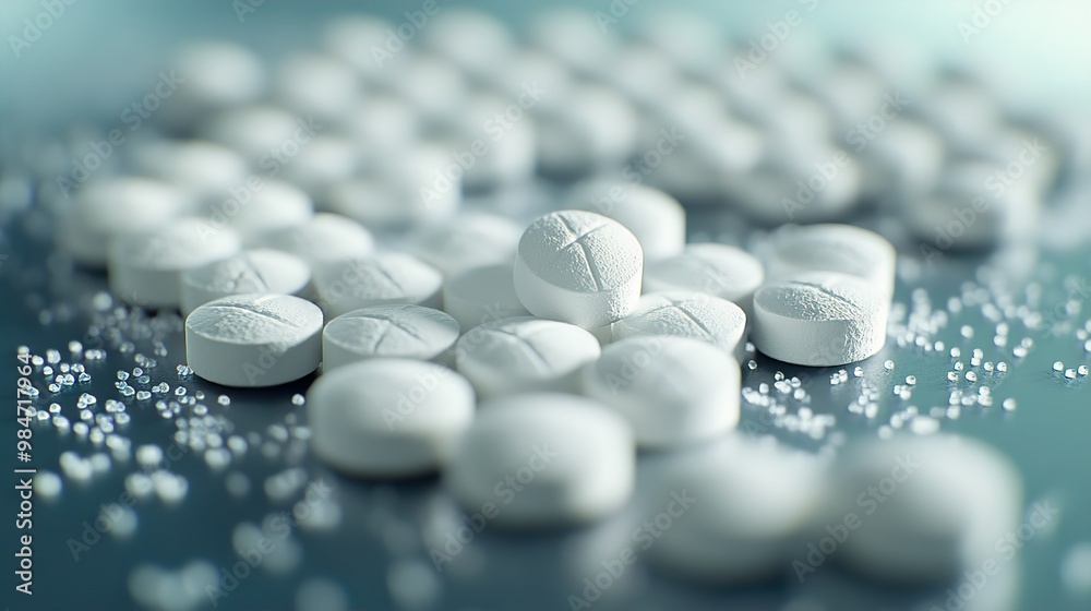 Close-up of White Pills: Medical and Pharmaceutical Science Close-up of White Pills: Medical and Pharmaceutical Science