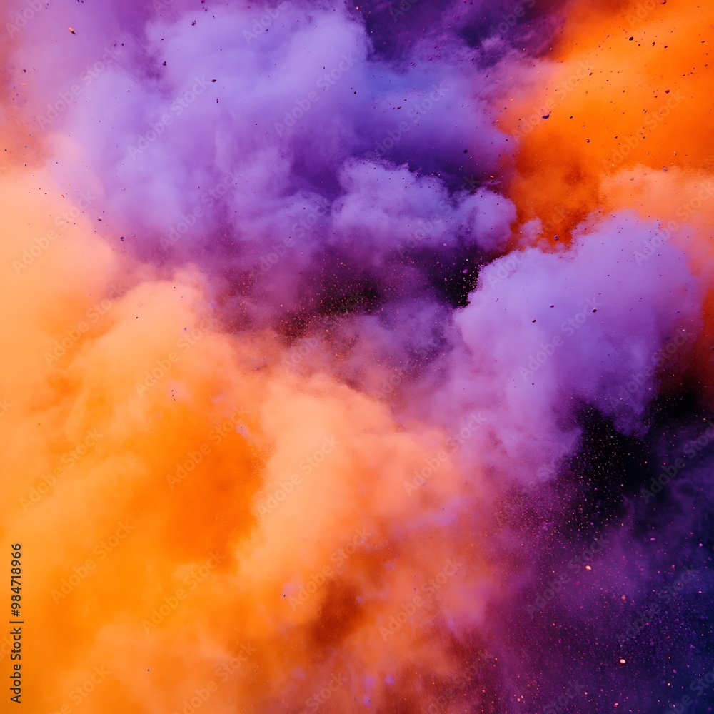 Fototapeta premium Abstract orange and purple smoke cloud explosion.