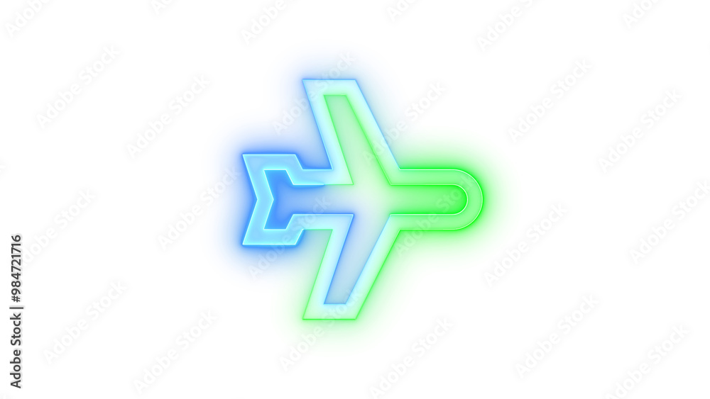 Obraz premium Neon icon airplane symbol blue green color transparent background