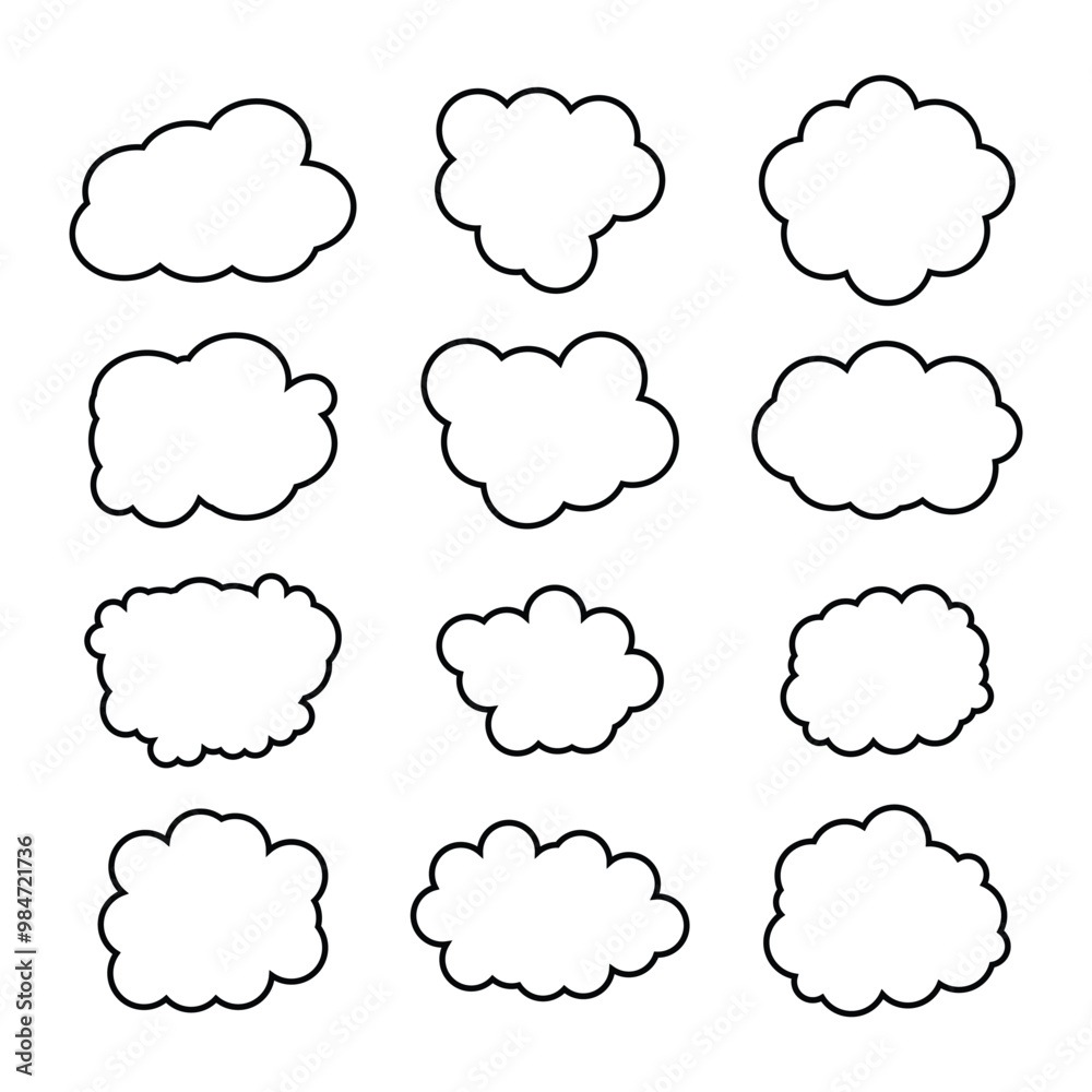 creative cloud shape outline set drawing creative cloud shape outline set drawing