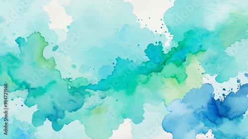 Flowing watercolor abstract background with turquoise and blue shades