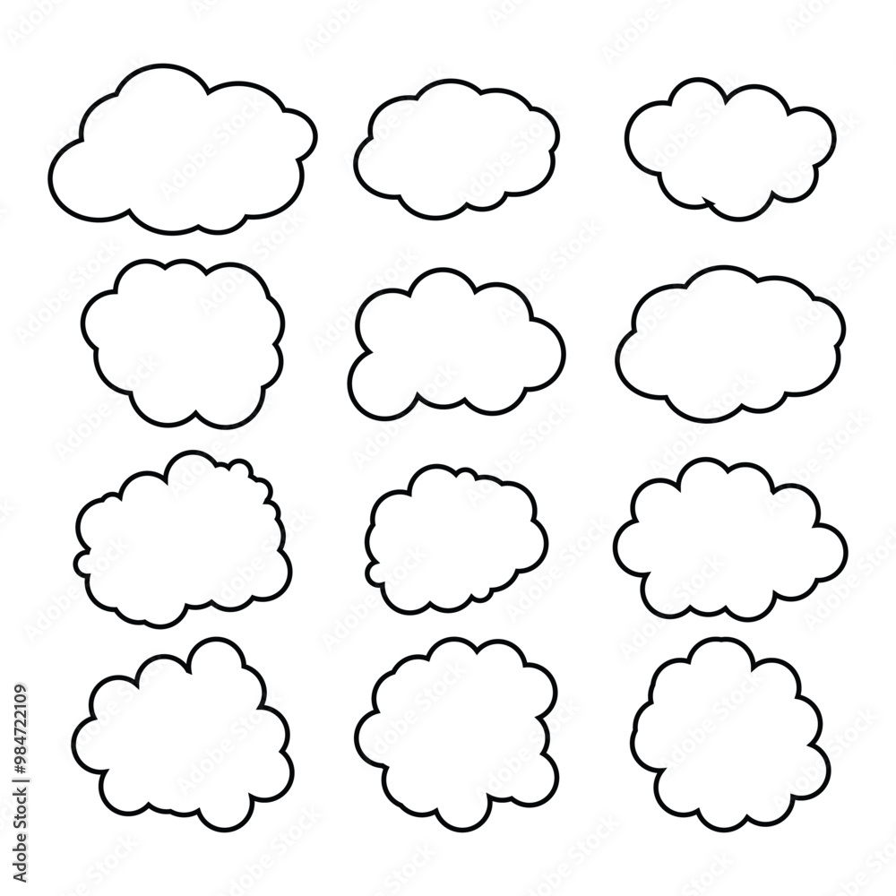creative cloud shape outline set drawing creative cloud shape outline set drawing
