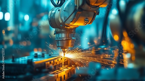 A close-up of workpieces and a jig fixture using a manual quick clamp for electric MIG robotic welding in a factory setting