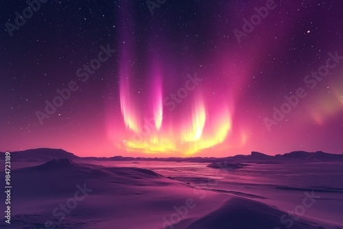 Stunning northern lights illuminate the night sky with vibrant colors over a snowy landscape, capturing the beauty and serenity of this natural wonder.