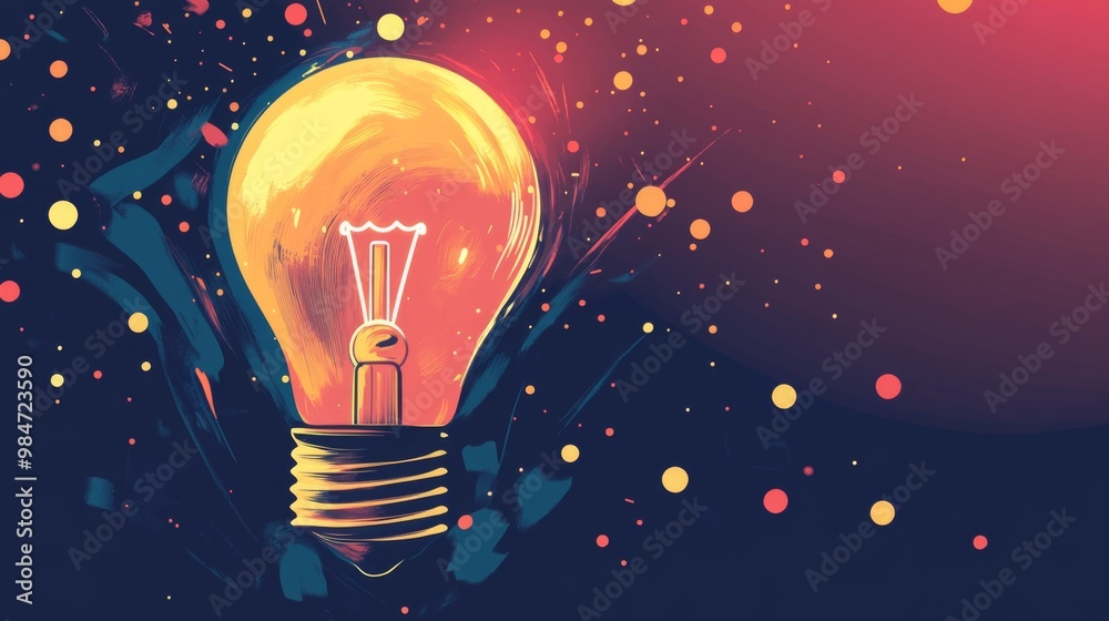 Creative abstract illustration of a glowing light bulb with colorful splashes, symbolizing innovation and creativity. Bright vibrant colors. Creative abstract illustration of a glowing light bulb with colorful splashes, symbolizing innovation and creativity. Bright vibrant colors.