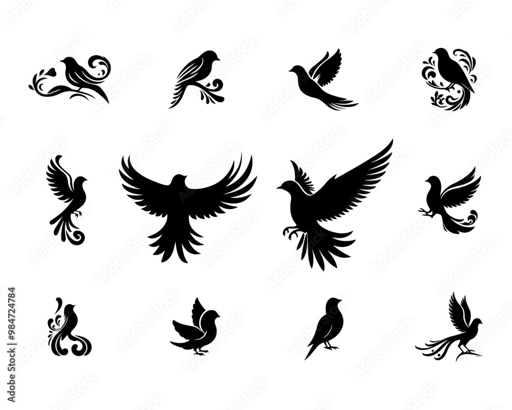 Fototapeta premium Elegant birds silhouette vectors