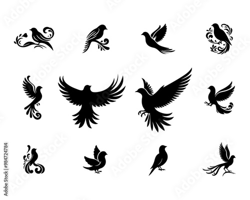 Elegant birds silhouette vectors