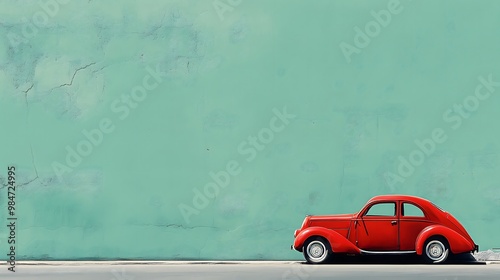 vintage red care by turquoise wall