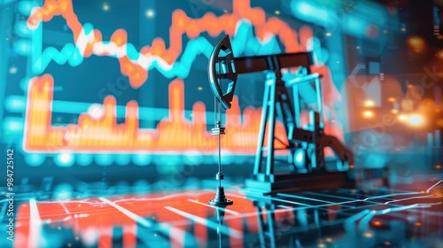 Oil Rig and Stock Market Chart