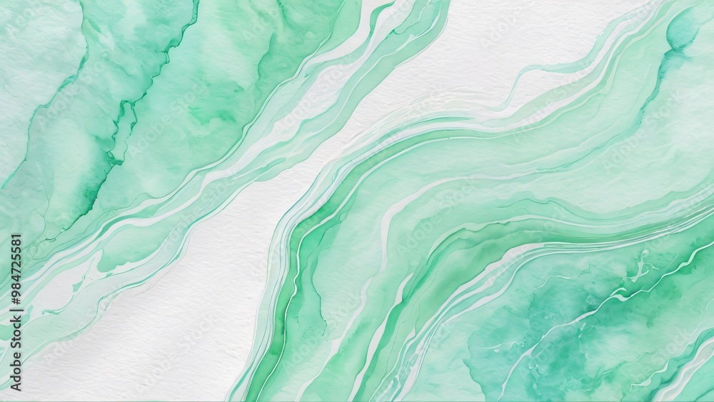 Artistic close-up of fluid green and white abstract watercolor patterns Artistic close-up of fluid green and white abstract watercolor patterns