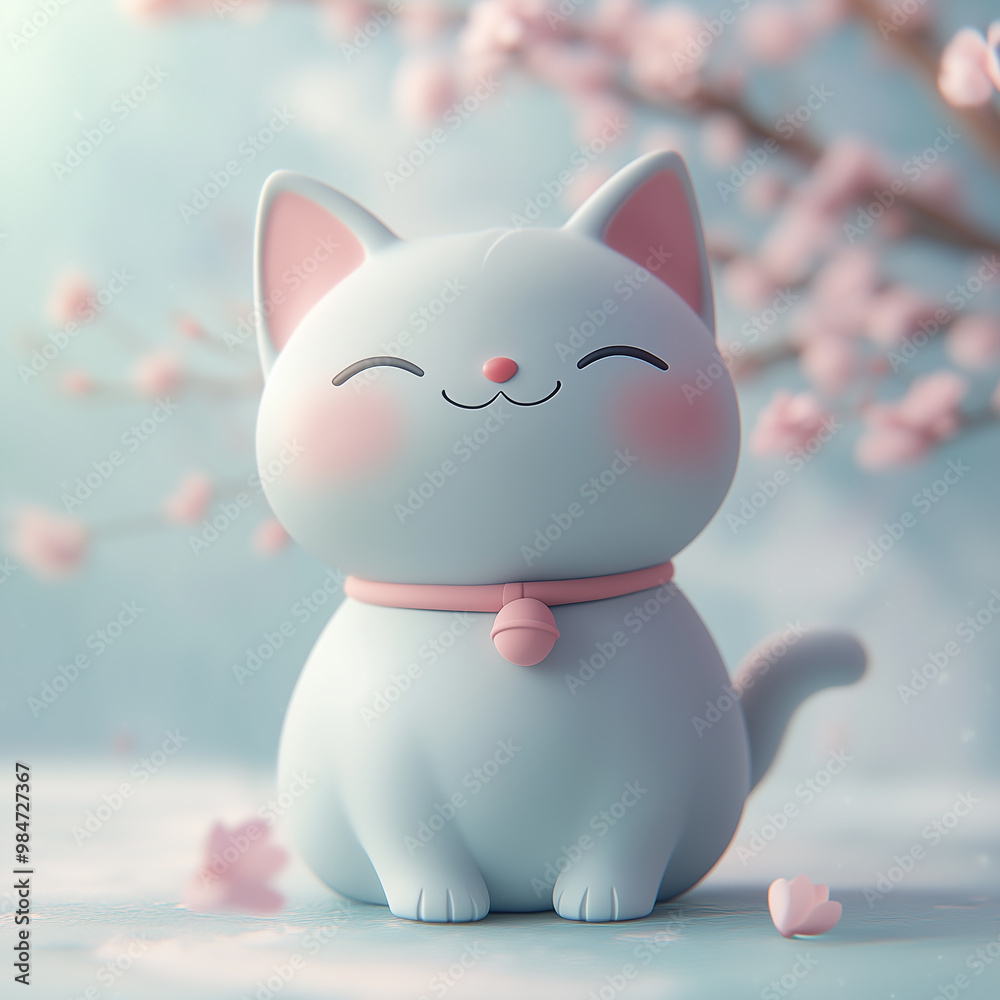 Fototapeta premium Cherry Blossom Cat Character Illustration