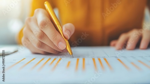 Close-up of a person highlighting key areas on a market research report, Market Insights, Positioning Strategy photo