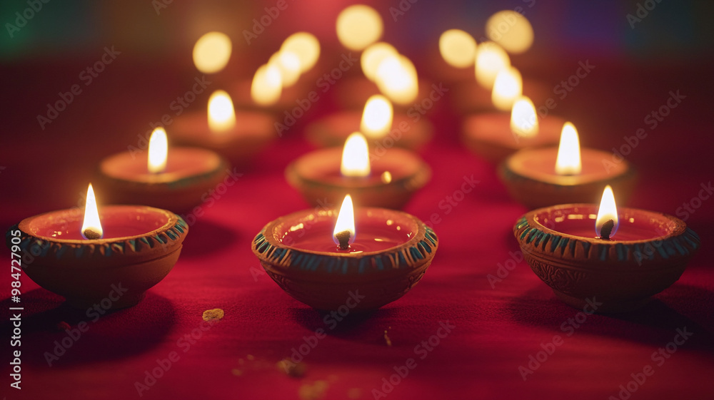 Celebrating Diwali with traditional oil lamps illuminating a festive evening Celebrating Diwali with traditional oil lamps illuminating a festive evening