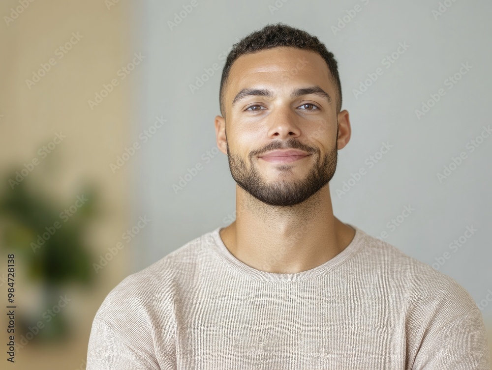 Portrait of a Bearded Man with Thoughtful Expression Against a Neutral Background, Highlighting Unique Facial Features and Natural Charm Portrait of a Bearded Man with Thoughtful Expression Against a Neutral Background, Highlighting Unique Facial Features and Natural Charm