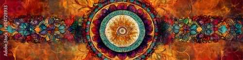 mandala colorful vintage art, ancient Indian vedic background design, old painting texture with multiple mathematical shapes , Generated with Artificial Intelligance