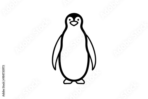 Black penguin silhouette, line art icon, vector illustration on white background.