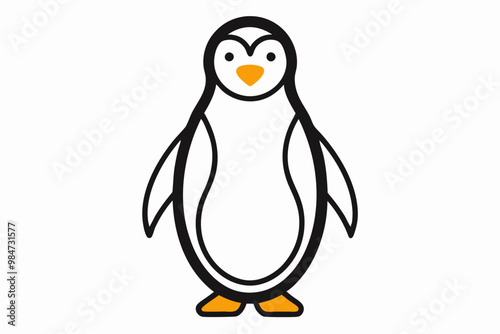 Black penguin silhouette, line art icon, vector illustration on white background.