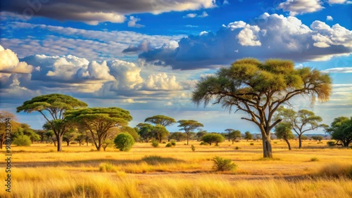 African savannah landscape with elephants in Hwange National Park, Zimbabwe, Africa, safari, wildlife, nature, park