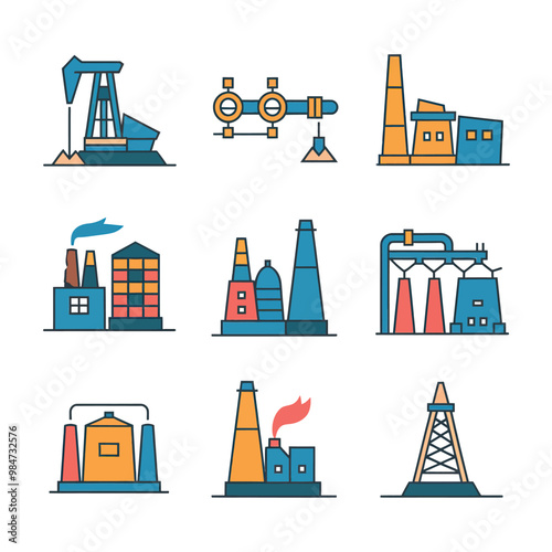 illustrations vector icon for oil and gas industry refinery process and building 
