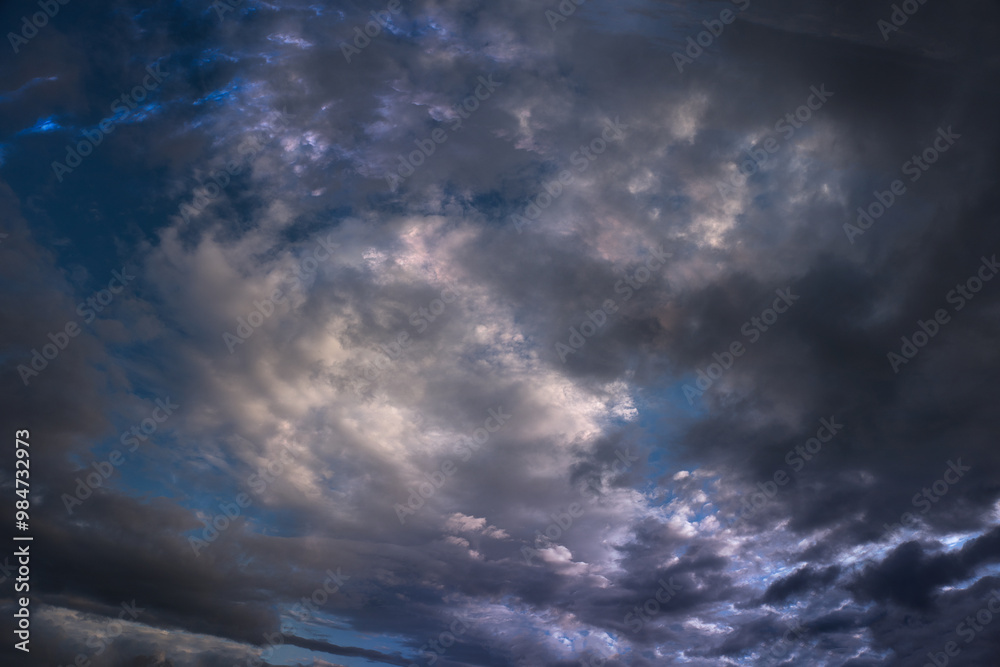 Obraz premium Frontal clouds movement. Sudden weather changes due to climate change.