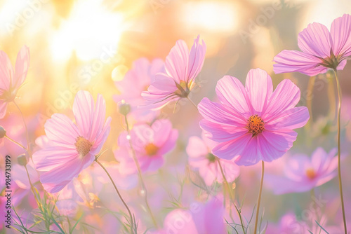 Cosmos flowers in sunset.