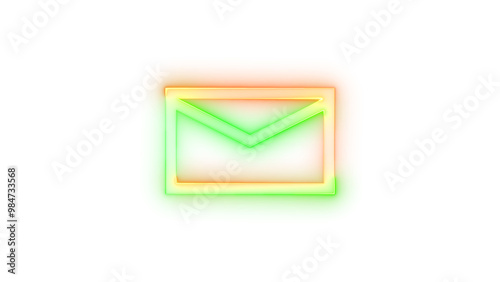 Neon icon mail symbol brown green color transparent background