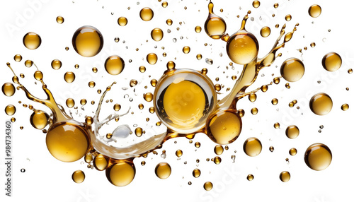 Obraz na płótnie liquid realistic splash bubbless oil drops falling circle drops droplets splashing oil gold liquid oil oil dripped splash ai generative realistic liquid bubble droplet falling splashing gold fall w salonie
