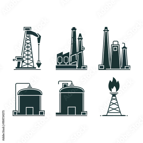 illustrations vector icon for oil and gas industry refinery process and building 
