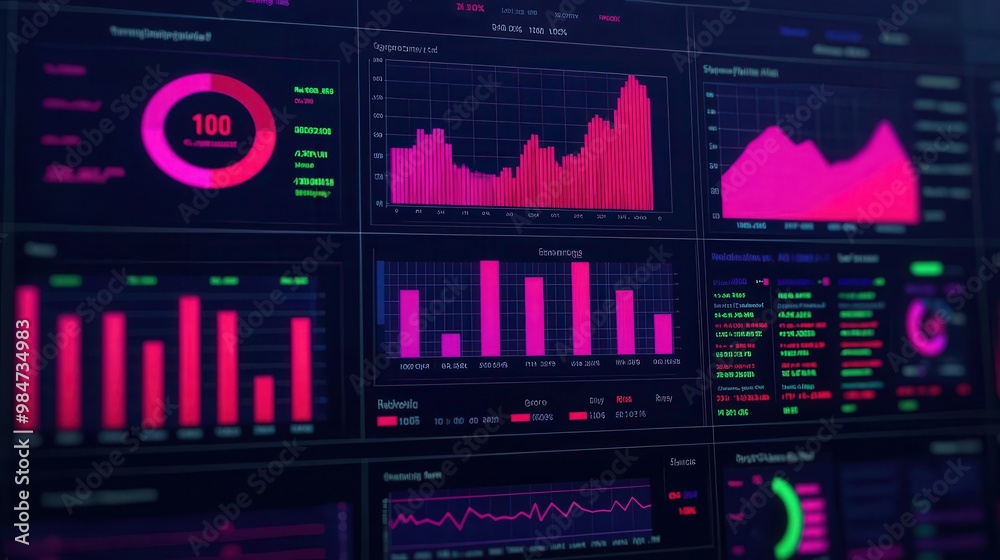 Animated SEO dashboard with interactive graphs and metrics, real-time data, business performance Animated SEO dashboard with interactive graphs and metrics, real-time data, business performance