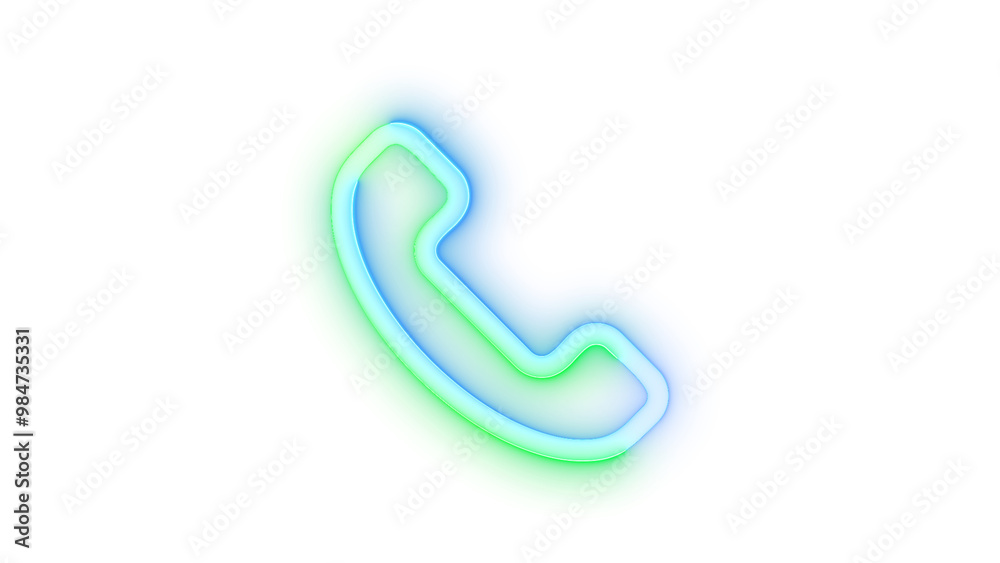 Neon icon phone symbol blue green color transparent background Neon icon phone symbol blue green color transparent background