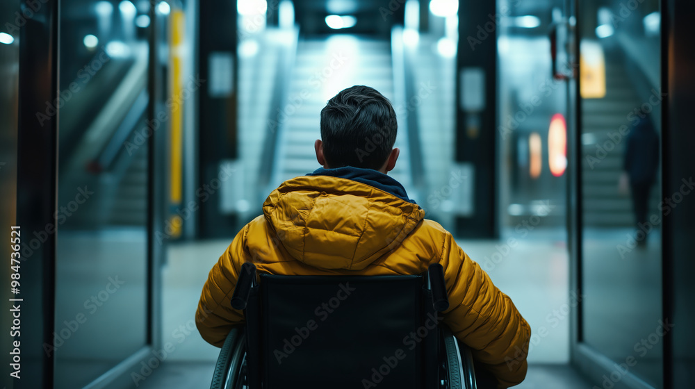 Man in Wheelchair Waiting at Subway Man in Wheelchair Waiting at Subway