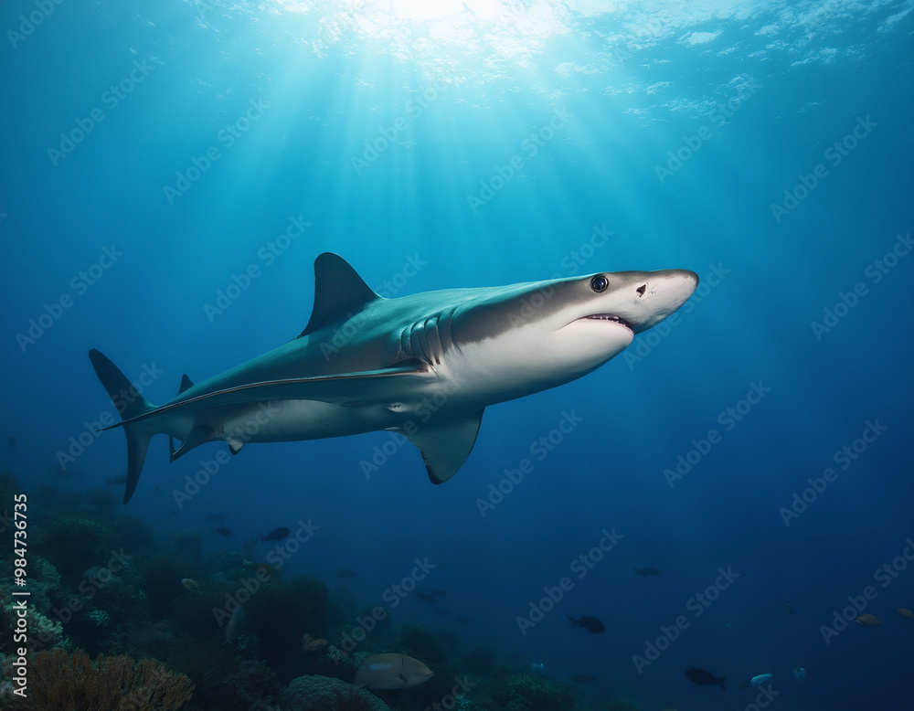 a shark swimming in the underwater a shark swimming in the underwater