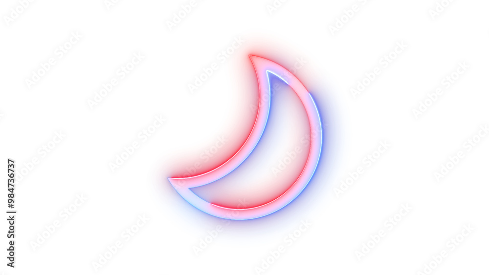 Neon icon quiet hours moon symbol blue red color transparent background Neon icon quiet hours moon symbol blue red color transparent background