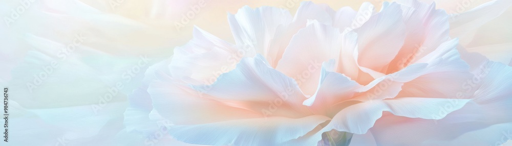 A close up of a white flower with a blue background A close up of a white flower with a blue background