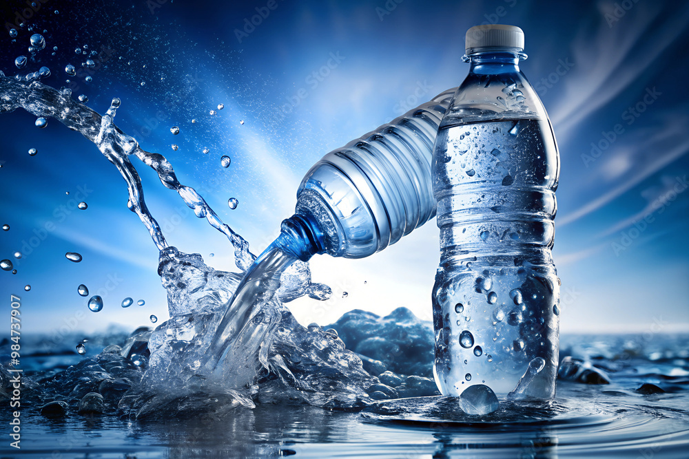 Water is overflowing from the drinking bottle Water is overflowing from the drinking bottle