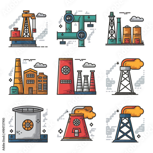 illustrations vector icon for oil and gas industry refinery process and building 
