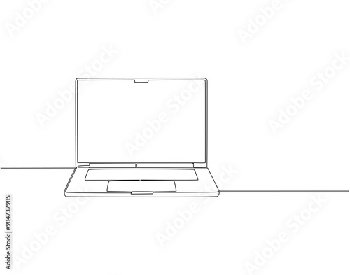 Continuous one line drawing of laptop gadget. One line drawing illustration of modern laptop or notebook. International technology day concept line art. Editable outline