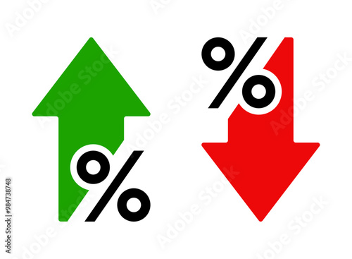 Percent arrow up and down icon. Isolated percentage increase and decrease symbols.