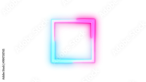 Neon icon stop symbol cyan pink color transparent background