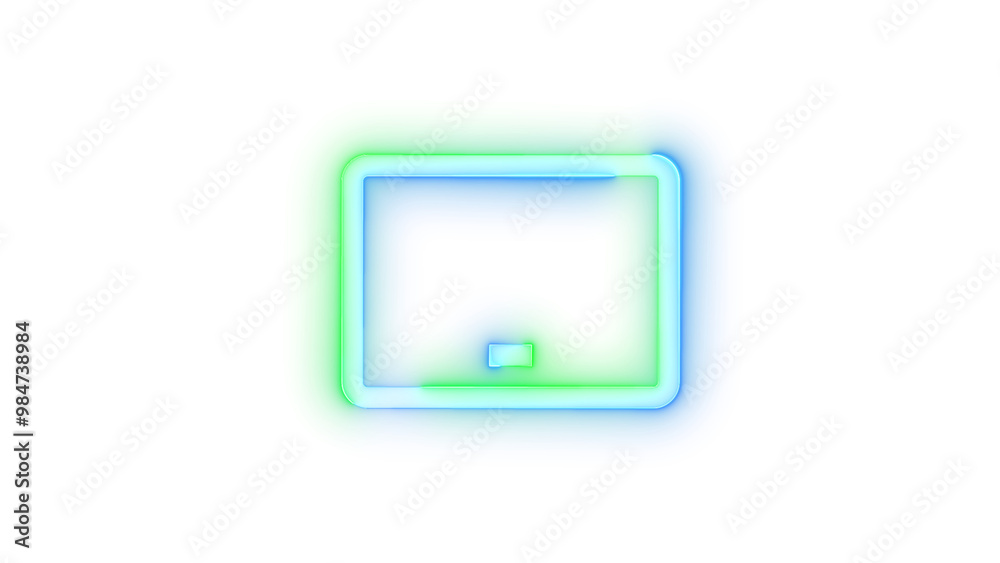 Neon icon tablet device symbol blue green color transparent background Neon icon tablet device symbol blue green color transparent background