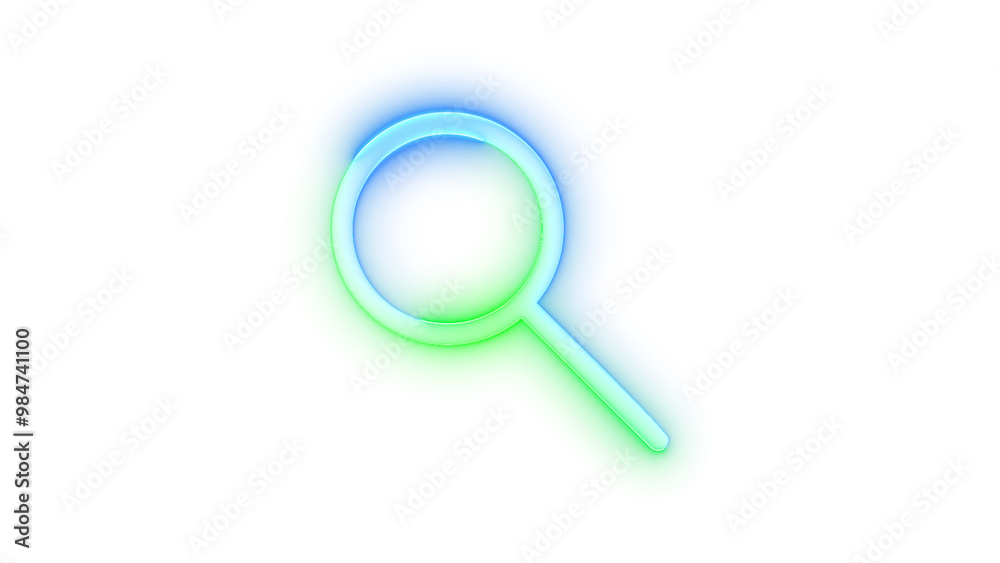 Neon icon zoom symbol blue green color transparent background Neon icon zoom symbol blue green color transparent background