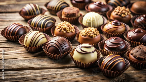 Delicious chocolate pralines with artificial intelligence technology , chocolate, pralines, sweets, candies