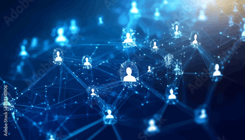 Connected Workforce, varied business group united by nodes on a world map, symbolizing global communication.