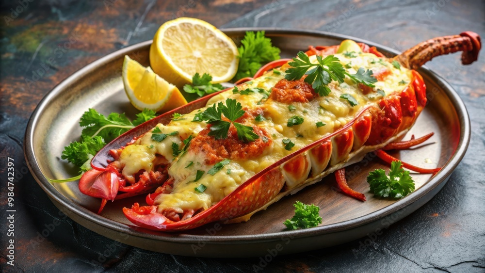 Delicious lobster thermidor dish ready to eat , Gourmet, seafood, gourmet cuisine, French cuisine Delicious lobster thermidor dish ready to eat , Gourmet, seafood, gourmet cuisine, French cuisine