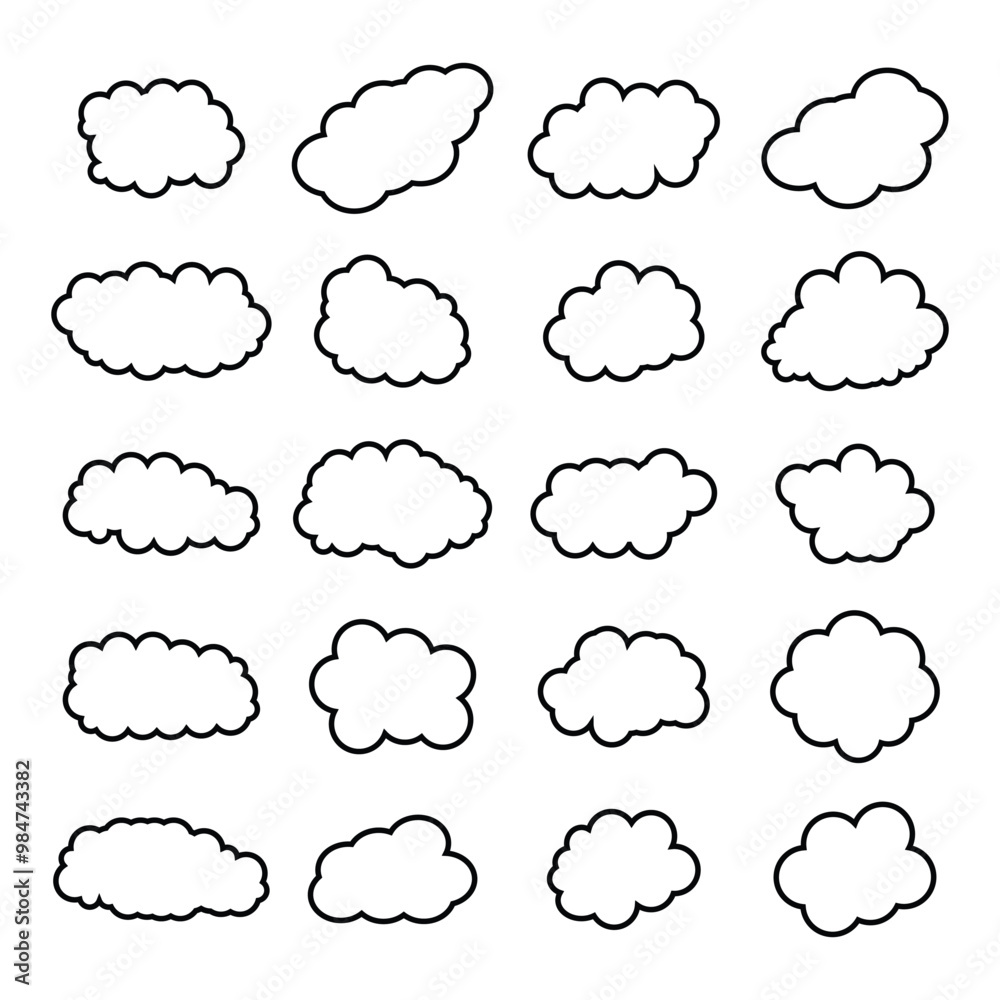 creative cloud shape outline set drawing creative cloud shape outline set drawing