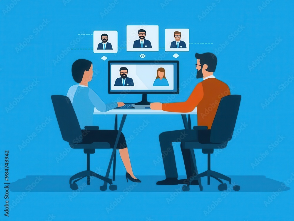 Loan officer assisting a client through a virtual meeting platform, remote banking, personal finance Loan officer assisting a client through a virtual meeting platform, remote banking, personal finance